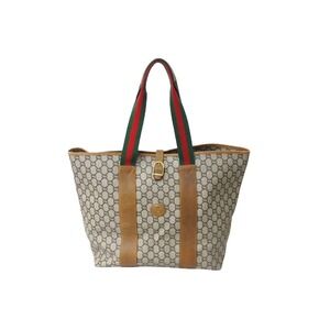 GUCCI Tote Bag Sherry Line GG Leather Green Red Brown